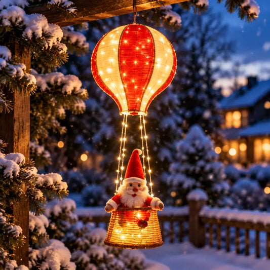 SkySanta - Hot Air Balloon Santa Lantern - Hanging Christmas Decor